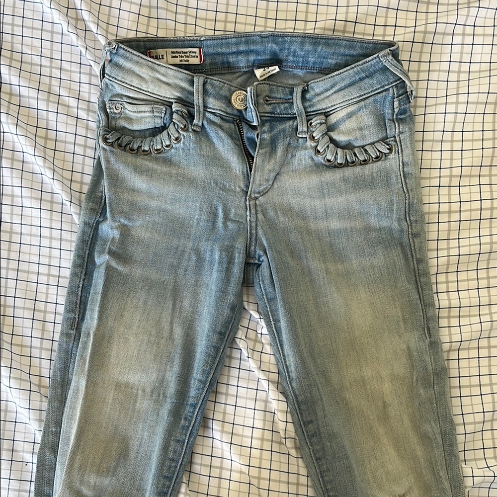 True Religion Blue Skinny Jeans with Distressed Details